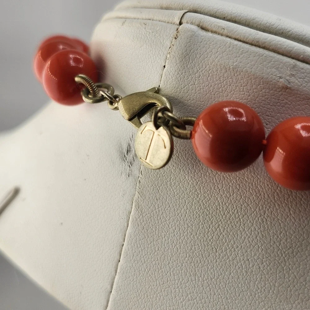 Talbots Coral Orange‎ Beaded Statement Necklace with Geometric Accents